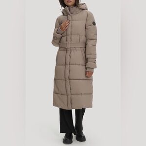 Mara Belted Maxi Puffer Coat with Removable Hood